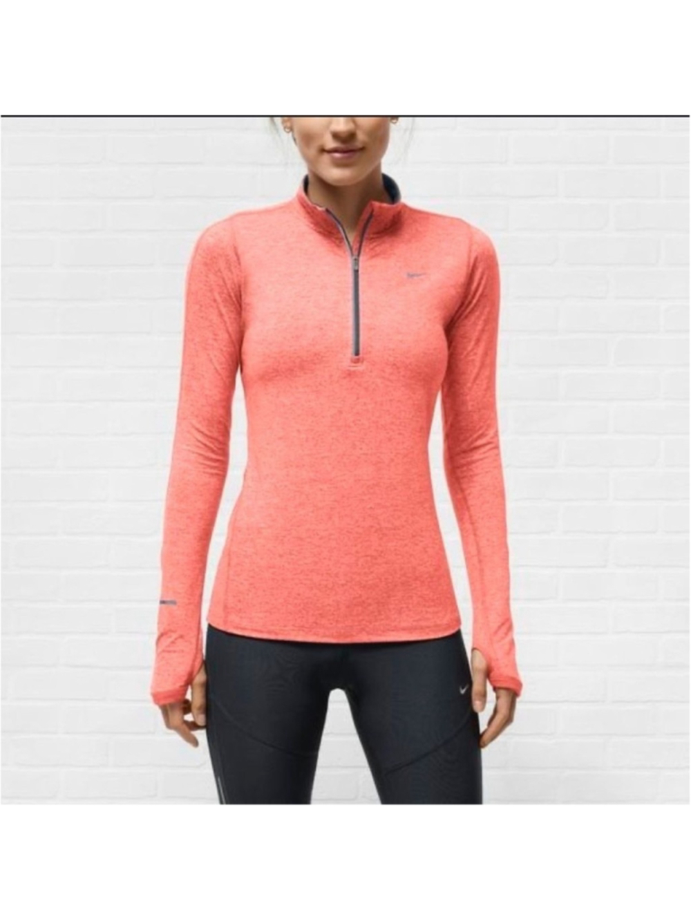 Nike Element Dri-FIT Quarter Zip Running Pullover Top Heathered Coral Orange S